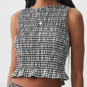Smocked Poplin Crop Top